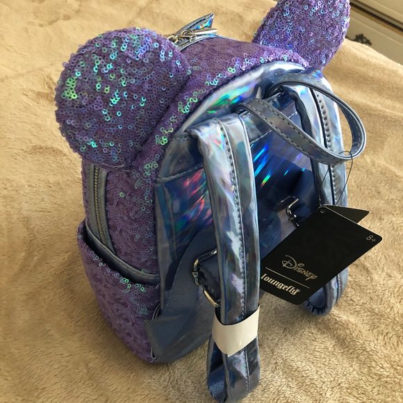 NWT Loungefly Disney Celebration Pastel Purple Mini Backpack Iridescent Sequin - Picture 8 of 9